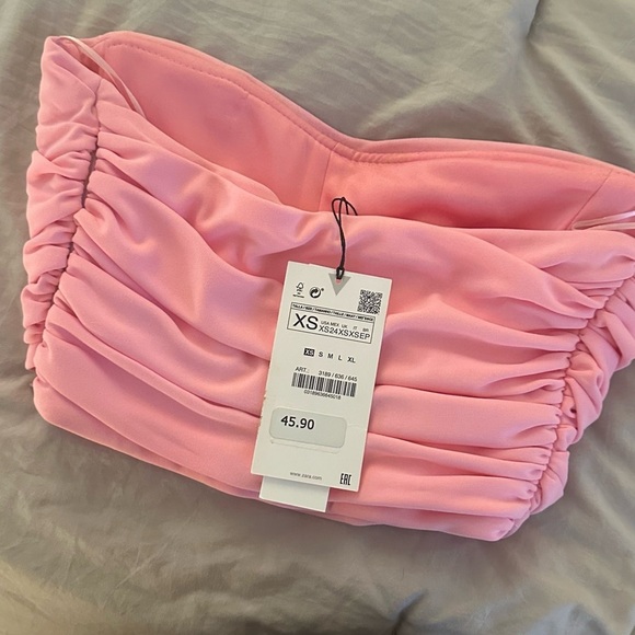 NWT Zara Pink Bustier Crop Top Pink NWT SIZE XS - Picture 2 of 8